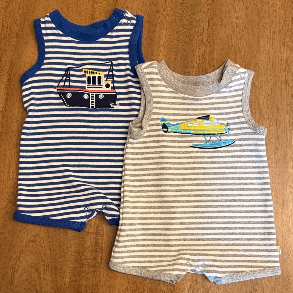 Striped Baby Rompers, Boat & Plane